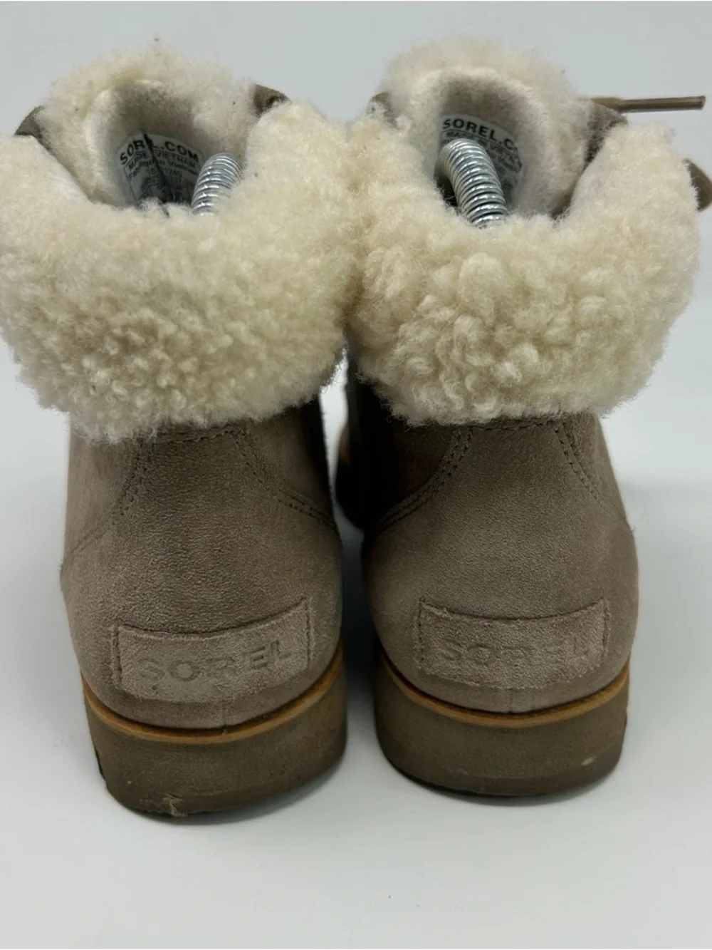 Sorel Harlow Lace Cozy Bootie Womens Taupe Brown Sherpa Lined Ankle Boots Size 7
